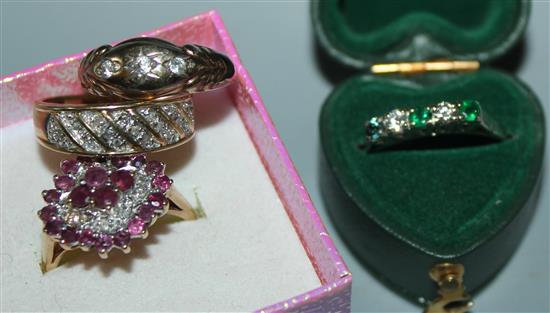 15ct dress ring & 3 9ct dress rings